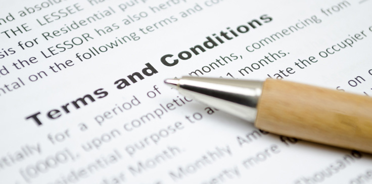 Paper with terms and conditions printed on