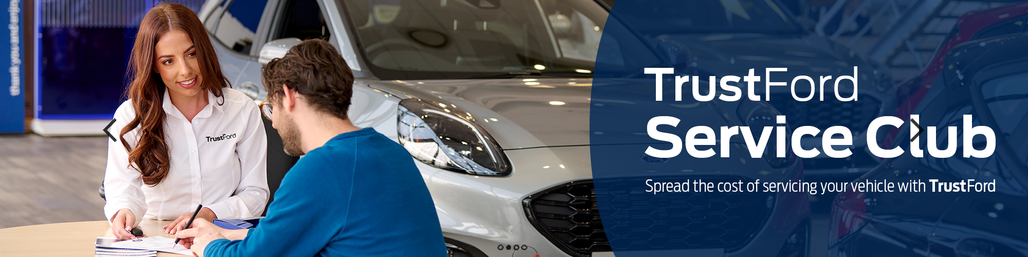 Service Club banner with people signing documets