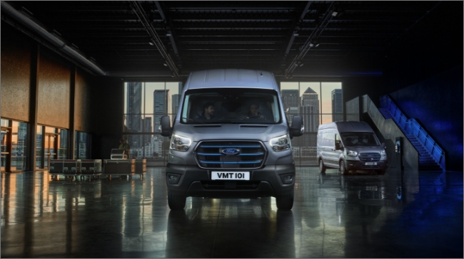 Transit in dark showroom